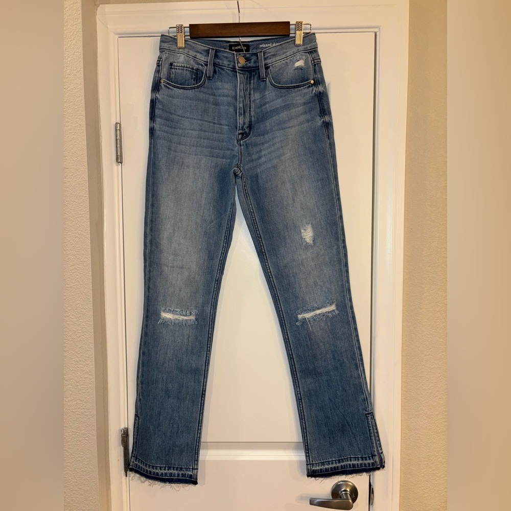 Bebe High Waist Denim with Distressed Knees